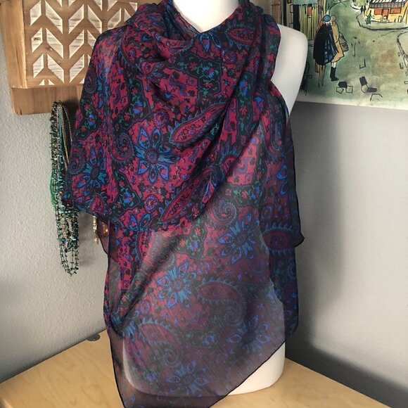Gorgeous Jewel Tone Paisley & Floral Scarf - Semi Sheer - Picture 1 of 3
